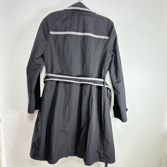 Apostrophe Womens Trench Rain Coat Double Breasted Size Medium Black with Belt - Picture 2 of 16
